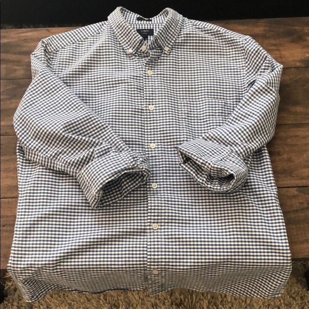 J Crew navy and white button down